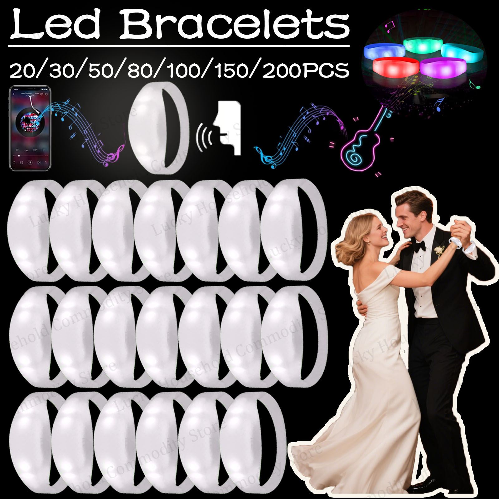 20-100 Pulseras LED Activadas  - Audio Music Dj reseña y precio